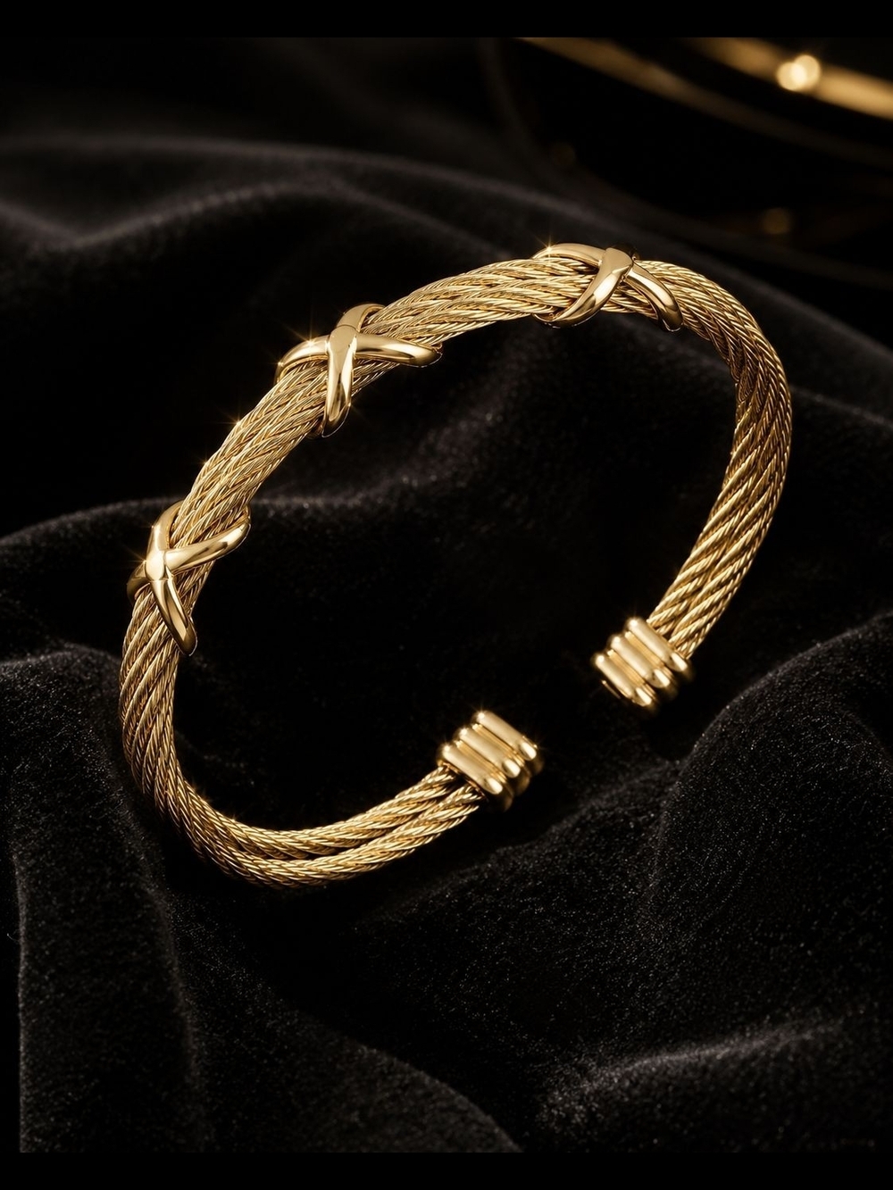 Gold-Tone Twisted Cable Cuff with X Motifs